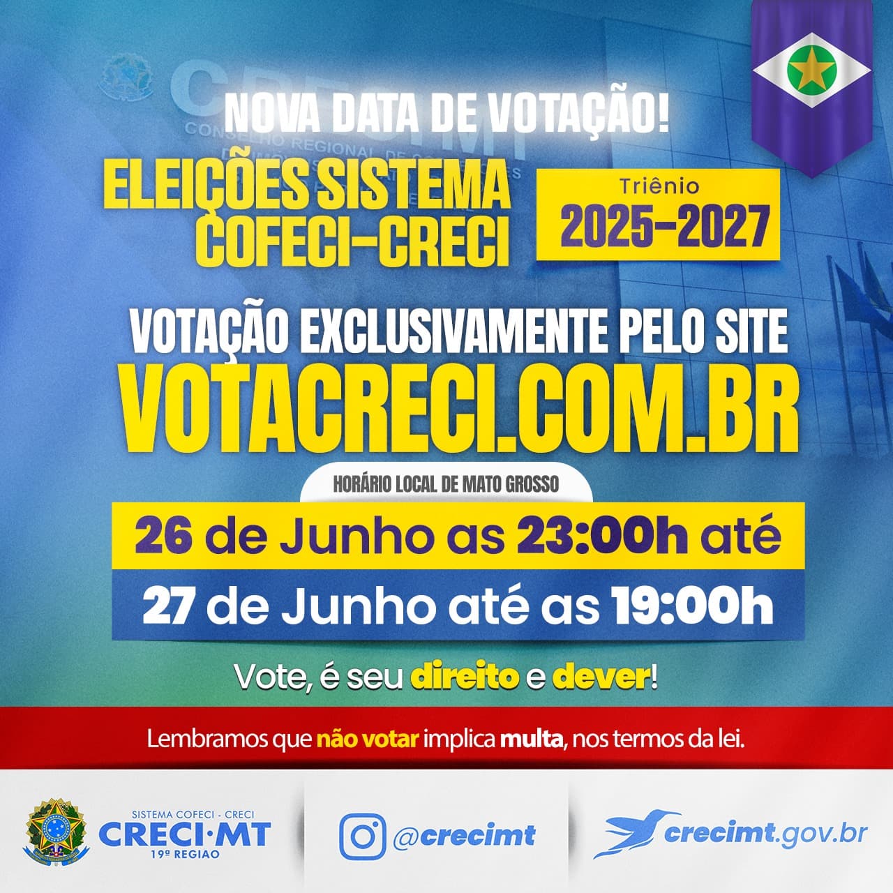 ELEIÇÕES DO CRECI-MT ESTÃO SE APROXIMANDO, É IMPORTANTE QUE VOCÊ PARTICIPE!
