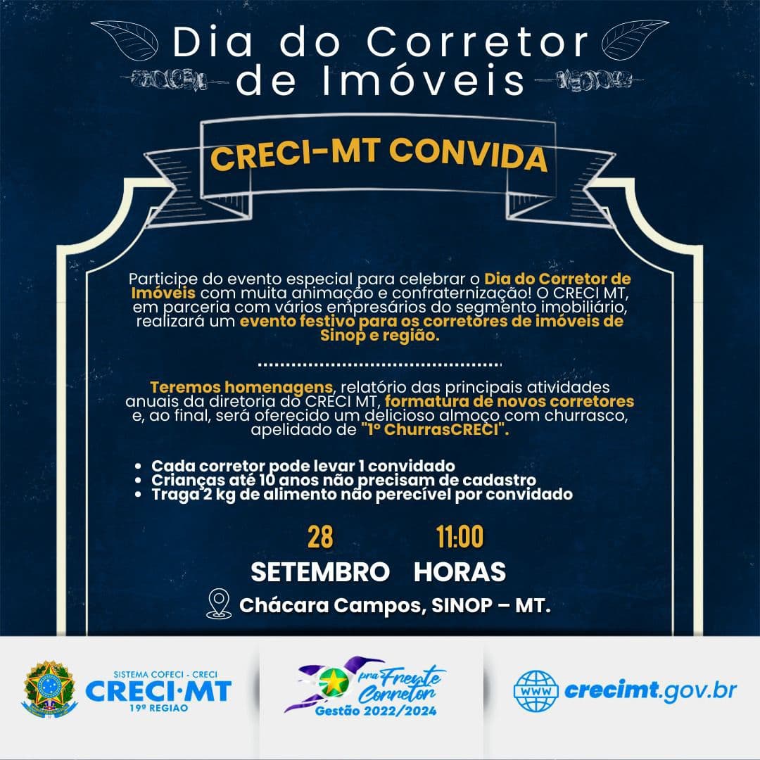 CRECI-MT PROMOVE EVENTO EM SINOP COM HOMENAGENS, FORMATURA DE NOVOS CORRETORES E BALANÇO DAS AÇÕES DA DIRETORIA